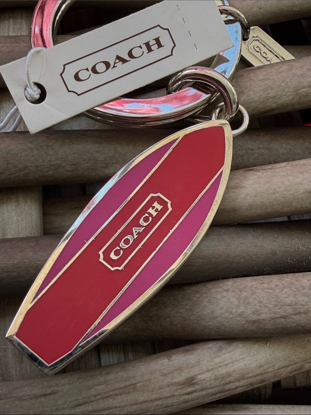 Coach Pink and Red Surfboard Key Charm with Gold Accents - Picture 2 of 7